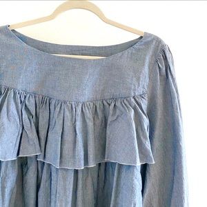 Banana Republic Tops - BANANA REPUBLIC Ruffle Bell Sleeve Chambray Blouse Banana Republic Tops - BANANA REPUBLIC Ruffle Bell Sleeve Chambray Blouse